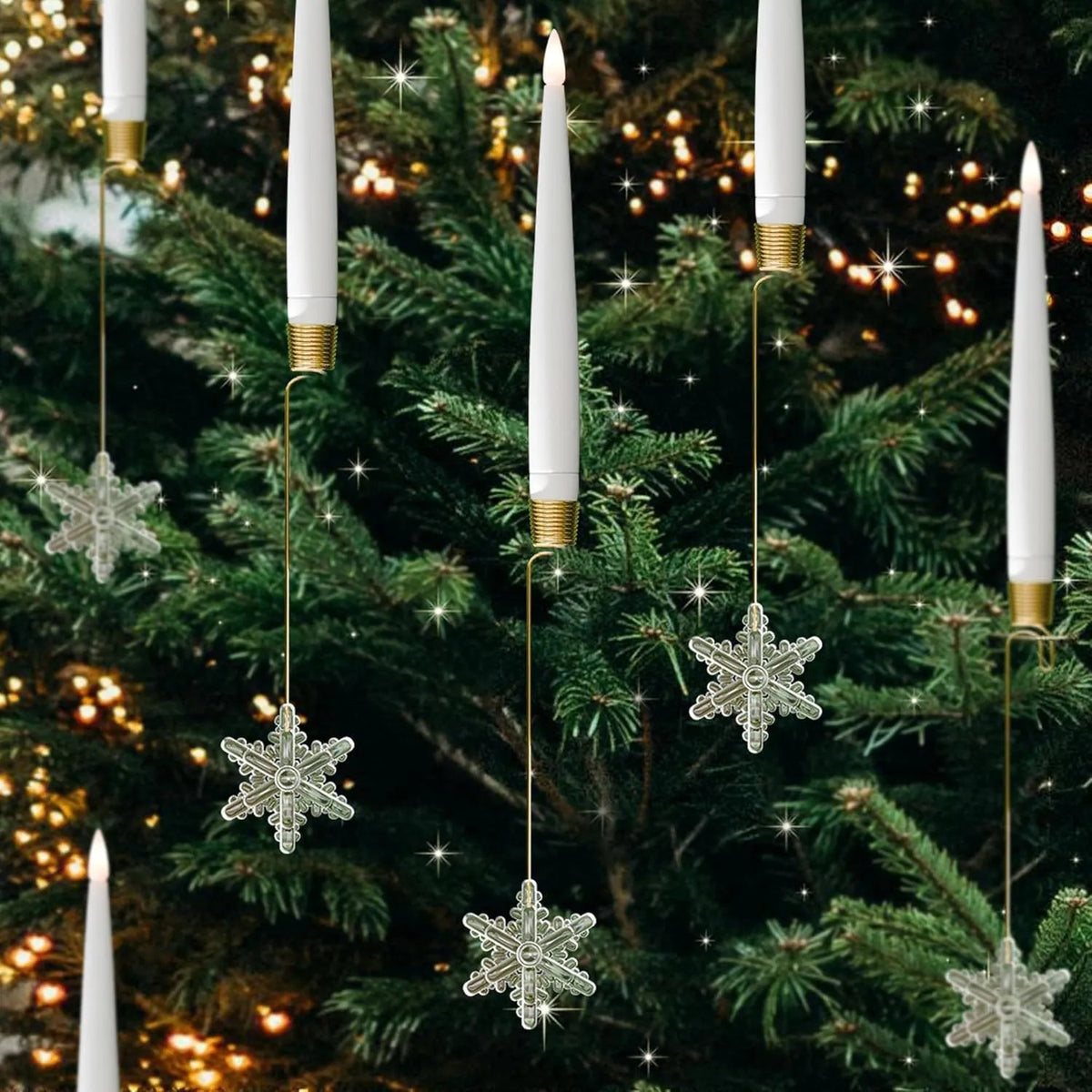 Christmas Lights Clip On LED Candles Set of 6 with Crystal Ornaments