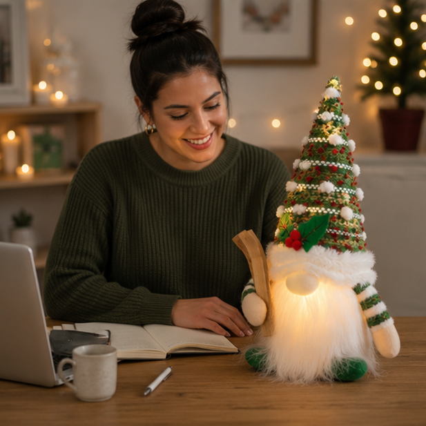 Christmas Lights Gnome Plush with a Tall Knitted Hat