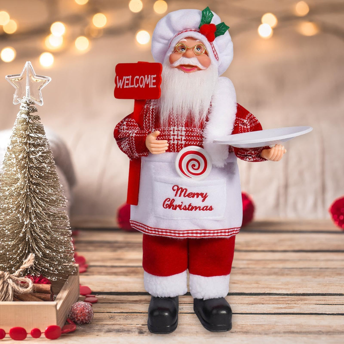 Christmas Decorations Chef Santa Figurine for a Kitchen Counter
