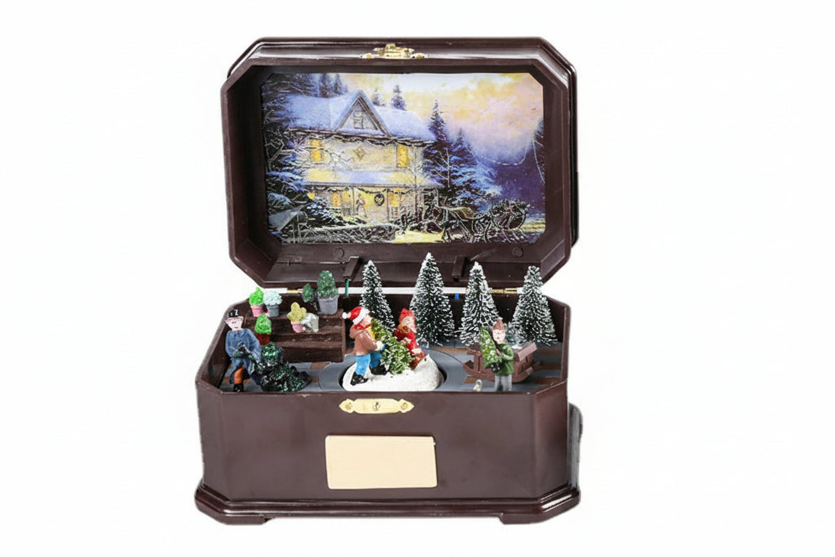 Christmas Lights Snow Globe Music Box Lamp with Rotating Carousel Scene