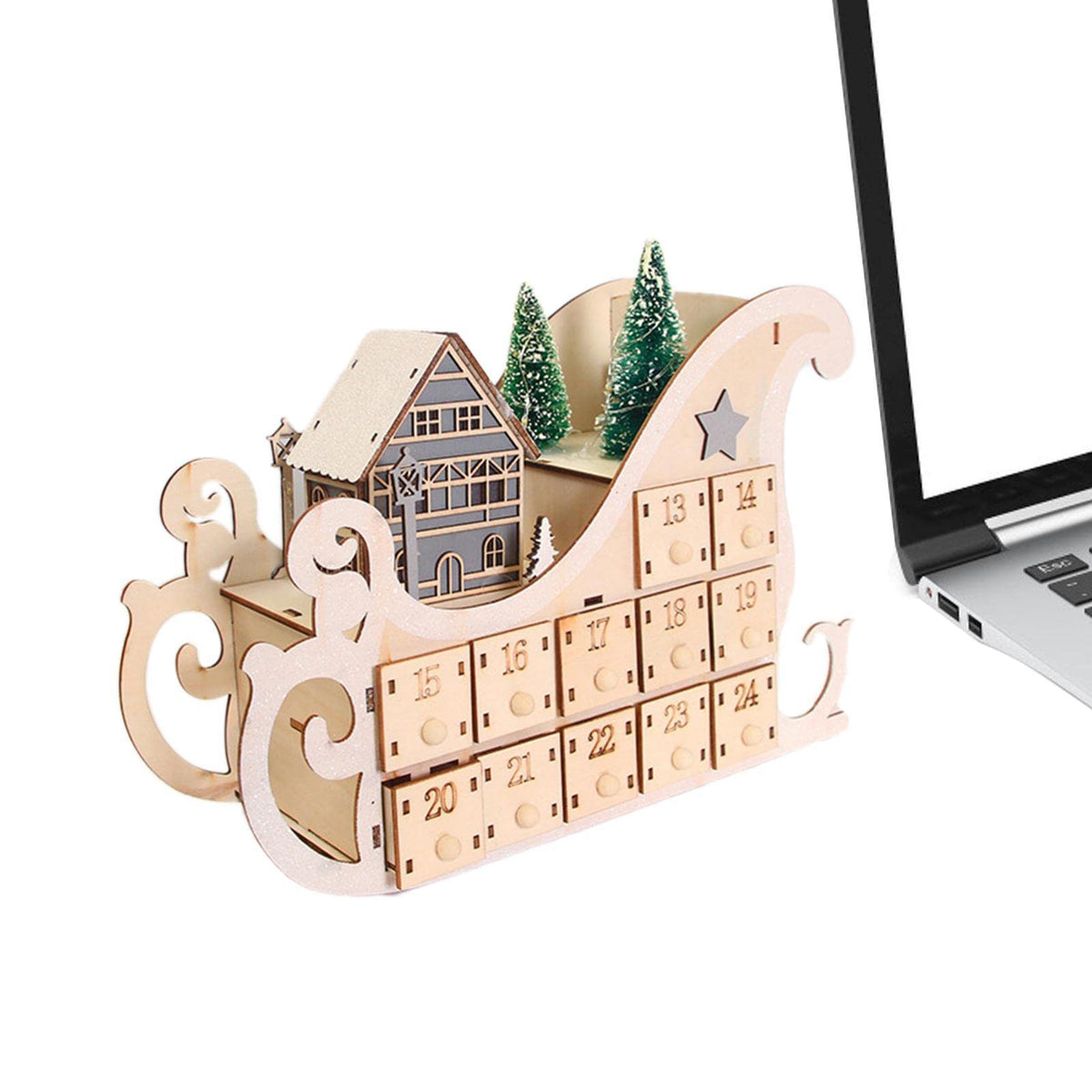 Advent Calendar Wooden Tree Display with 24 Compartments