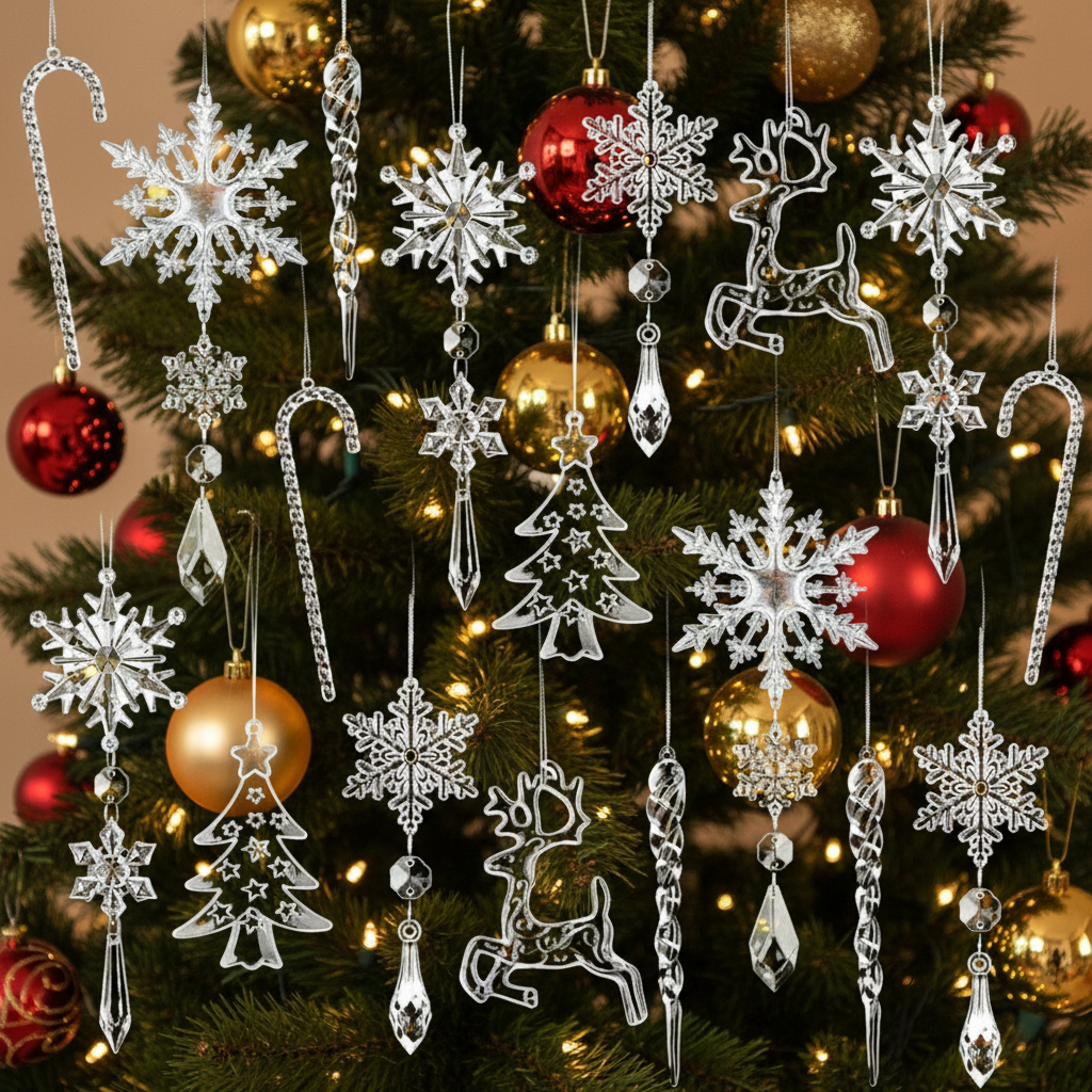 Christmas Decorations Acrylic Snowflakes and Icicles 18 or 36