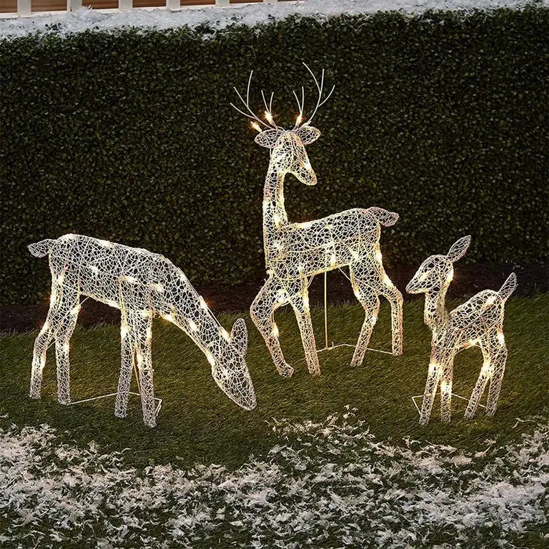 Christmas Decorations Reindeer in Iron with Built In Light at Three Sizes