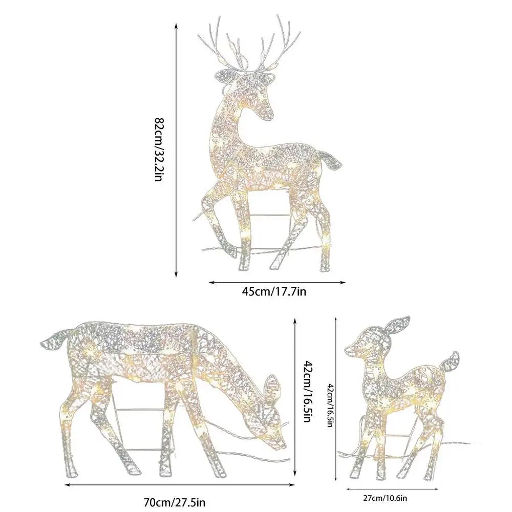 Christmas Decorations Reindeer in Iron with Built In Light at Three Sizes