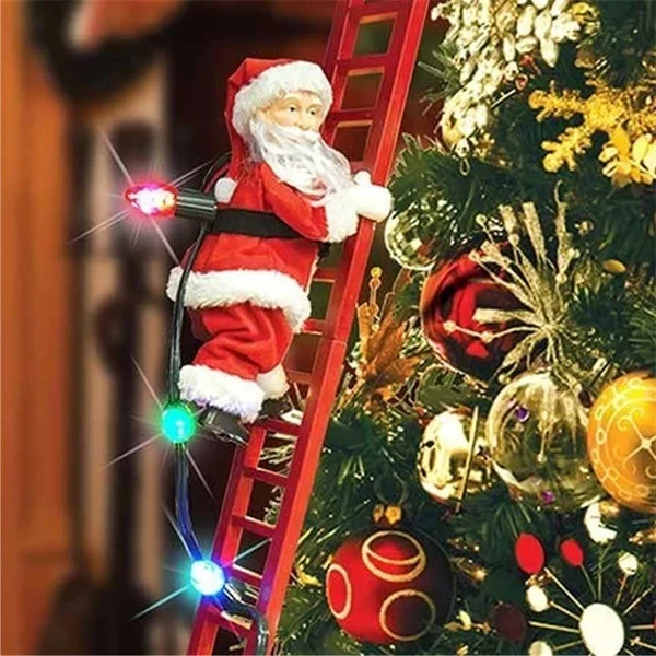 Christmas Lights Santa Climbing with a Quiet Motor and Songs