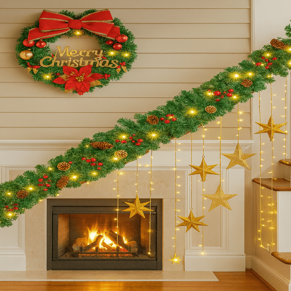 Christmas Garland 2.7 m with 50 LEDs Berries Pinecones and a Timer