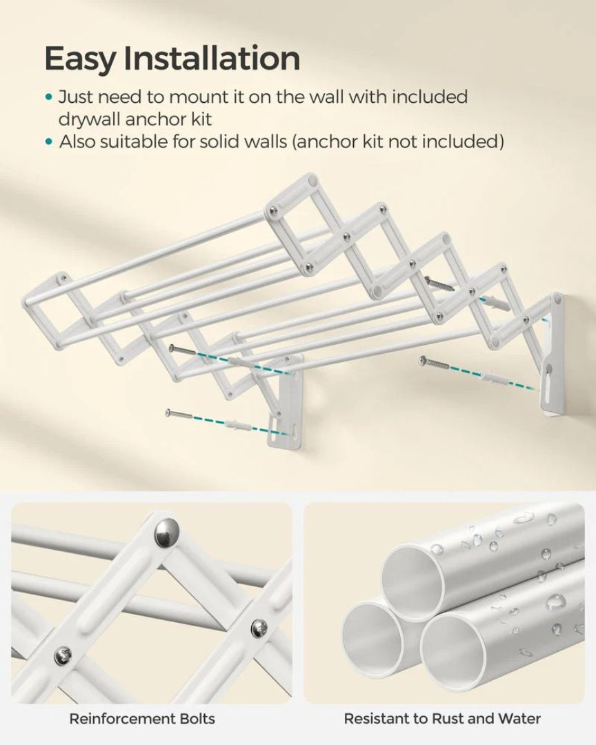 Wall Mounted Airer Expandable Accordion Drying Rack with 9 Steel Rods
