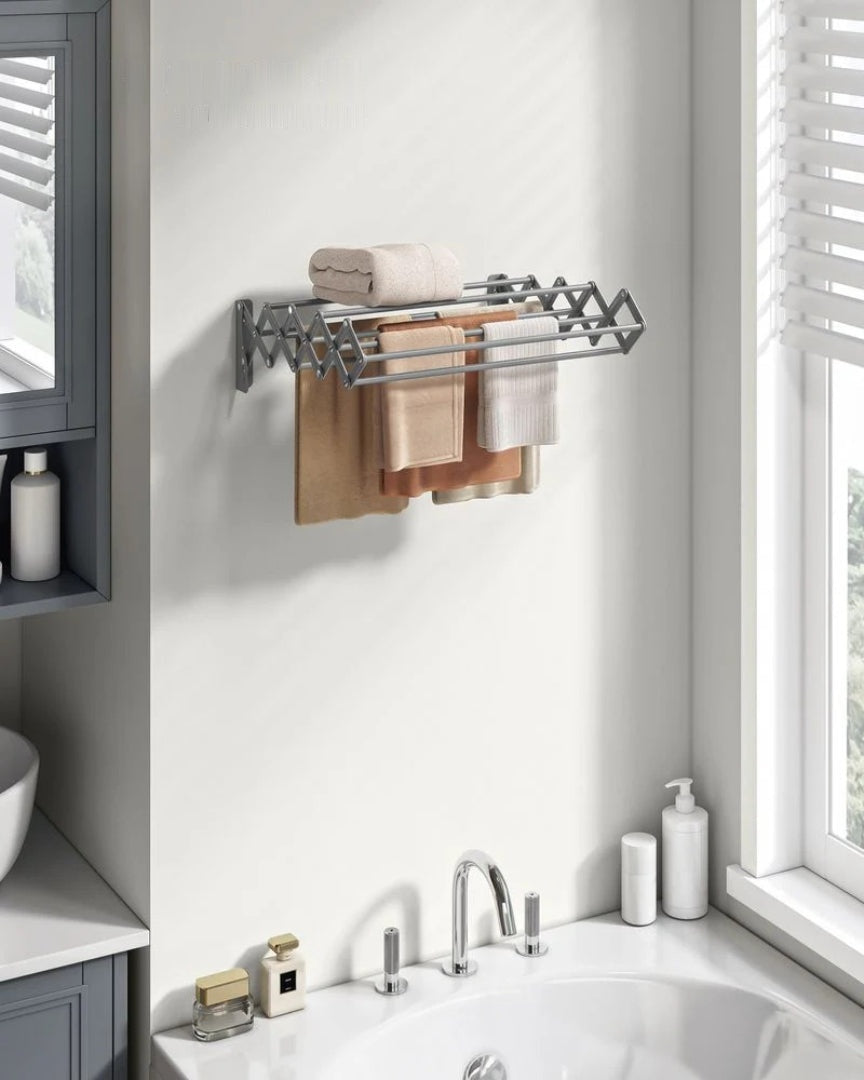 Wall Mounted Airer Expandable Accordion Drying Rack with 9 Steel Rods