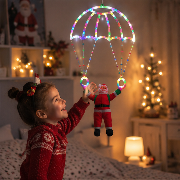 Christmas Lights Santa Parachute Window Hanging with Lantern String