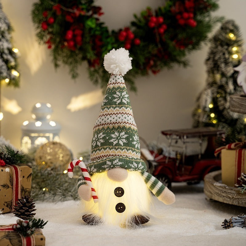 Christmas Lights Gnome Plush with a Tall Knitted Hat