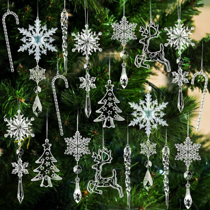 Christmas Decorations Acrylic Snowflakes and Icicles 18 or 36