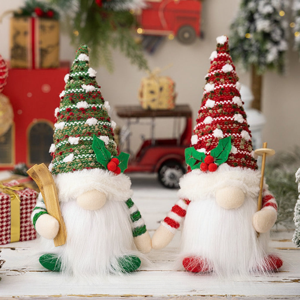 Christmas Lights Gnome Pair Knitted with a Soft Glow