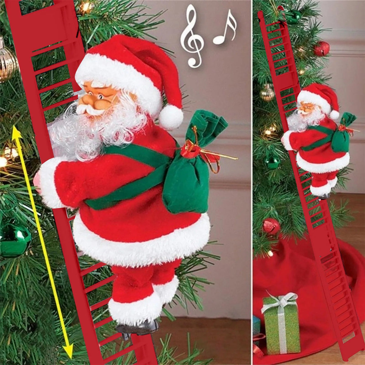 Christmas Decorations Santa that Climbs a Ladder with Music and Lights