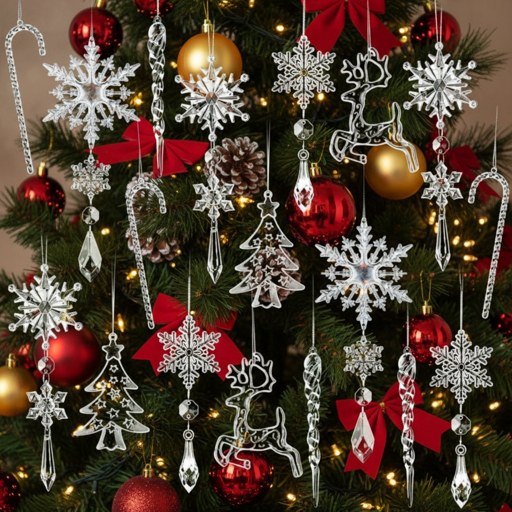 Christmas Decorations Acrylic Snowflakes and Icicles 18 or 36