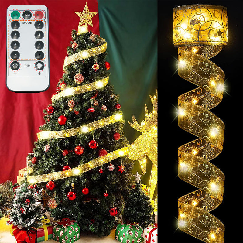 Christmas Lights Copper Wire Ribbon on Batteries Three Tones