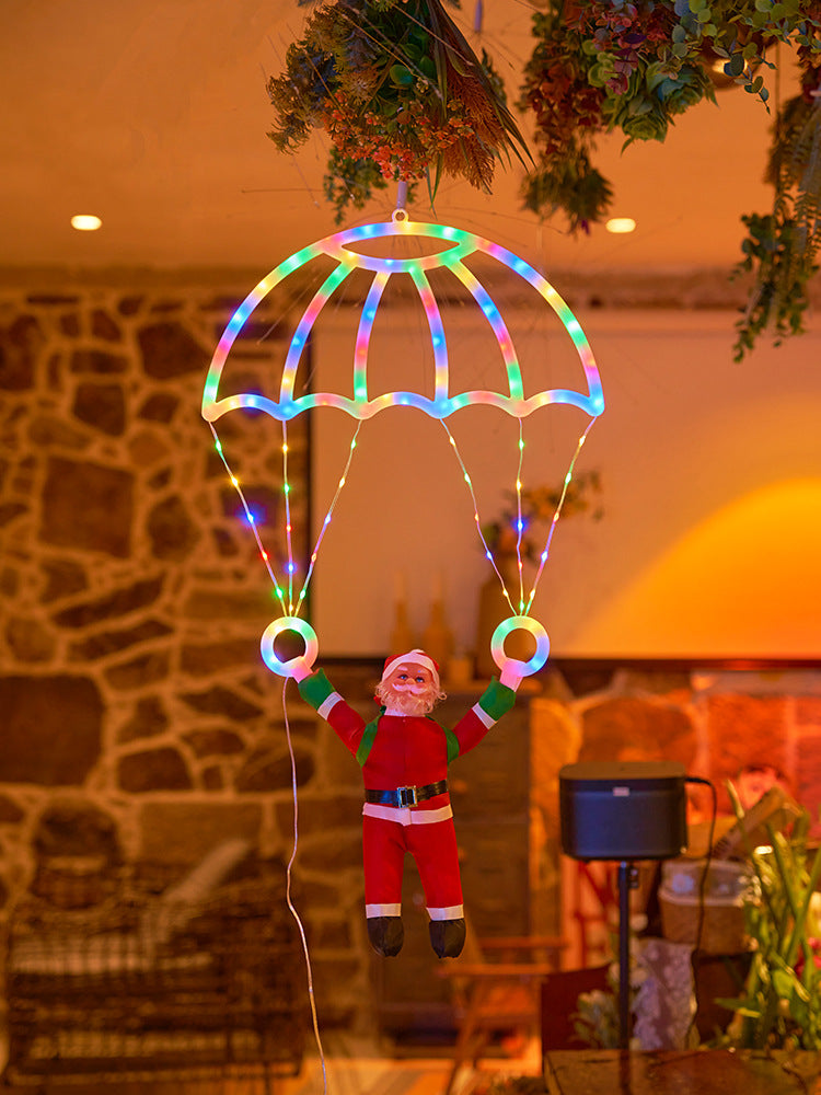 Christmas Lights Santa Parachute Window Hanging with Lantern String