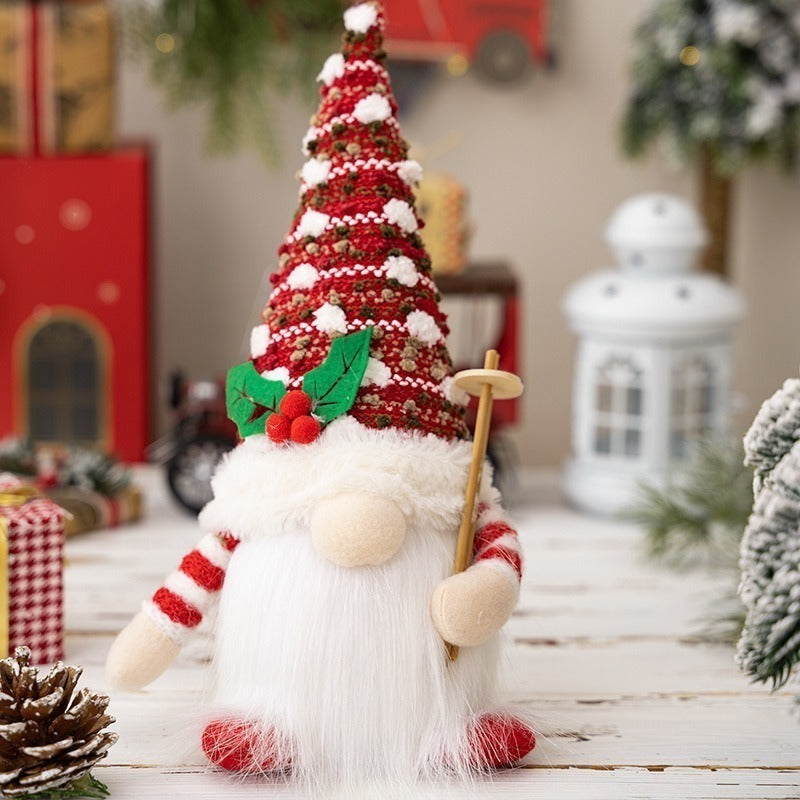 Christmas Lights Gnome Plush with a Tall Knitted Hat