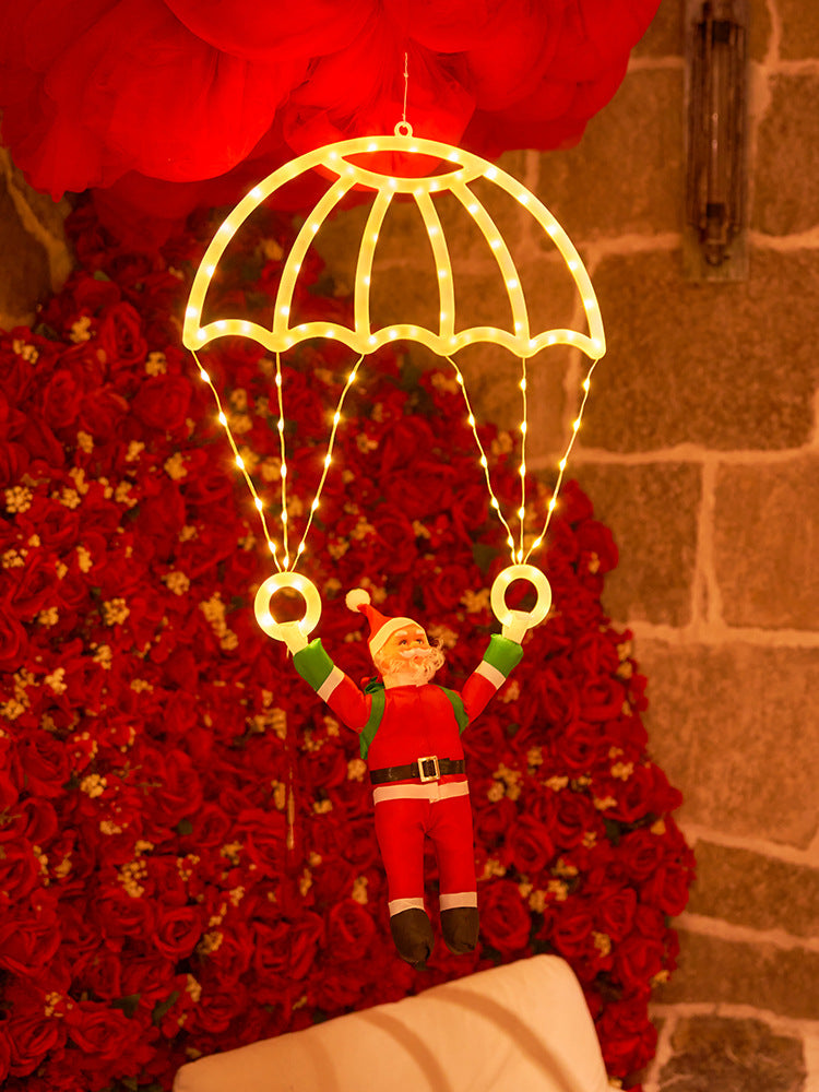 Christmas Lights Santa Parachute Window Hanging with Lantern String