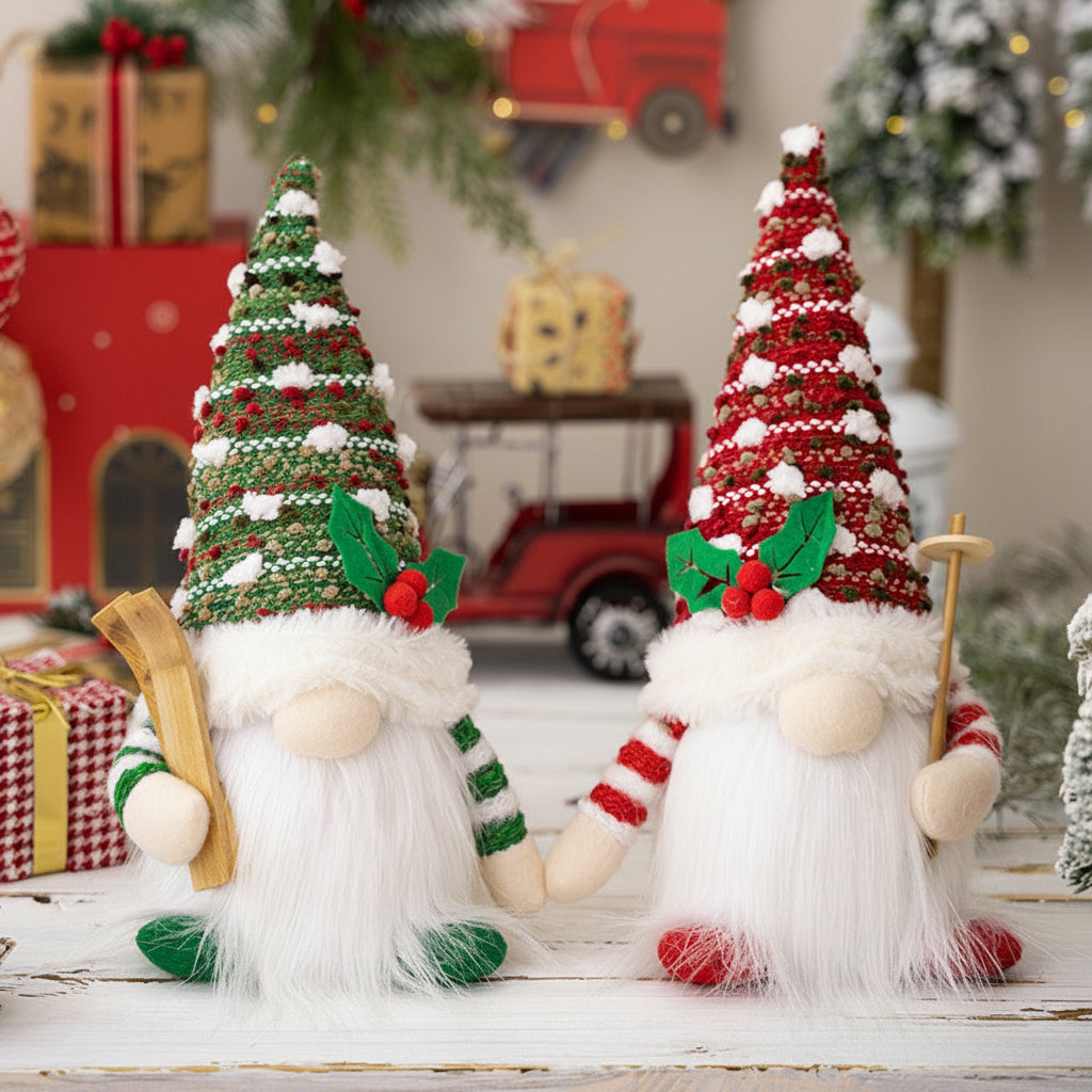 Christmas Lights Gnome Plush with a Tall Knitted Hat