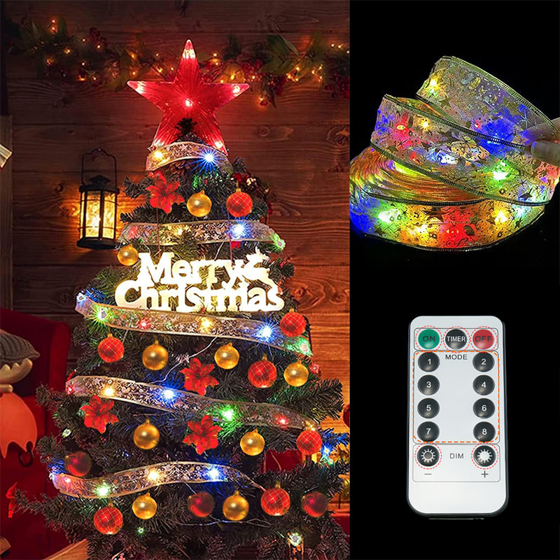 Christmas Lights Copper Wire Ribbon on Batteries Three Tones