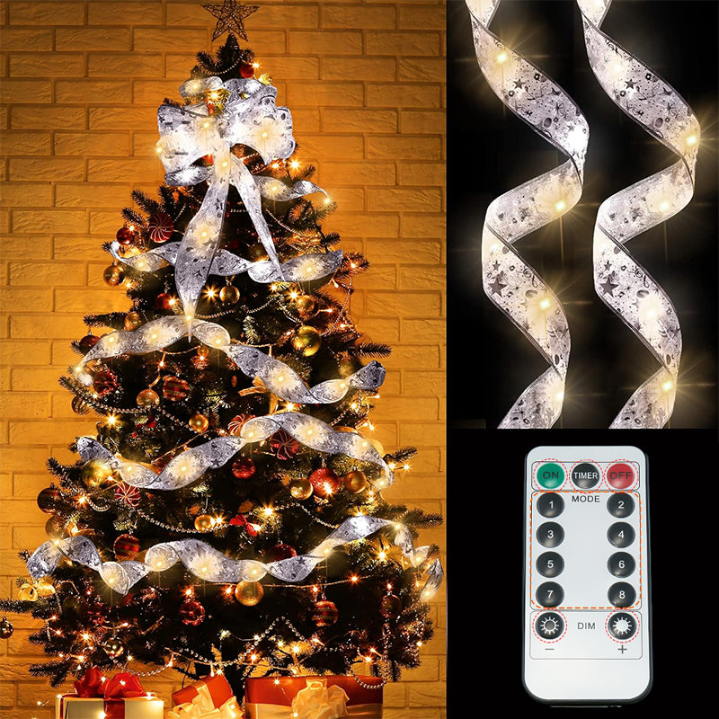 Christmas Lights Copper Wire Ribbon on Batteries Three Tones