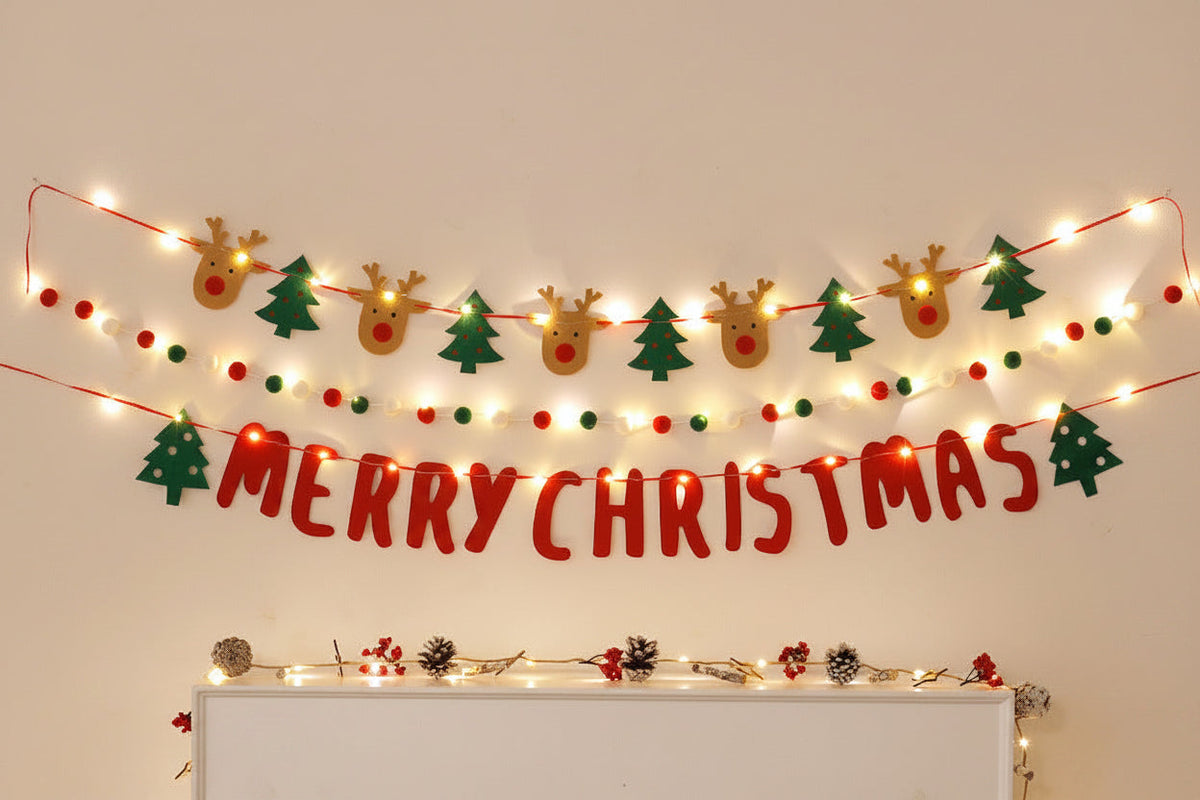 Christmas Lights Banner Garland Lettered for a Wall or Window