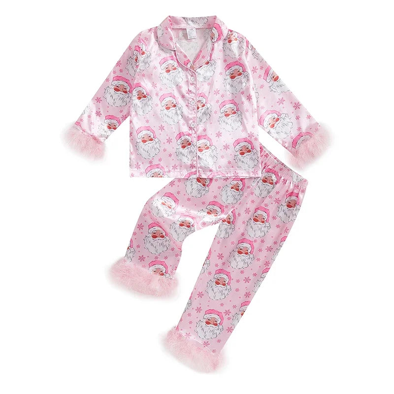 Christmas Pajamas Toddler Santa Snowflake Set with Soft Fur Trim