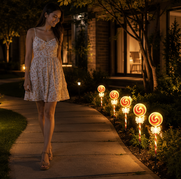 Christmas Lights Solar Lollipop Garden Stakes Waterproof in Two Colours