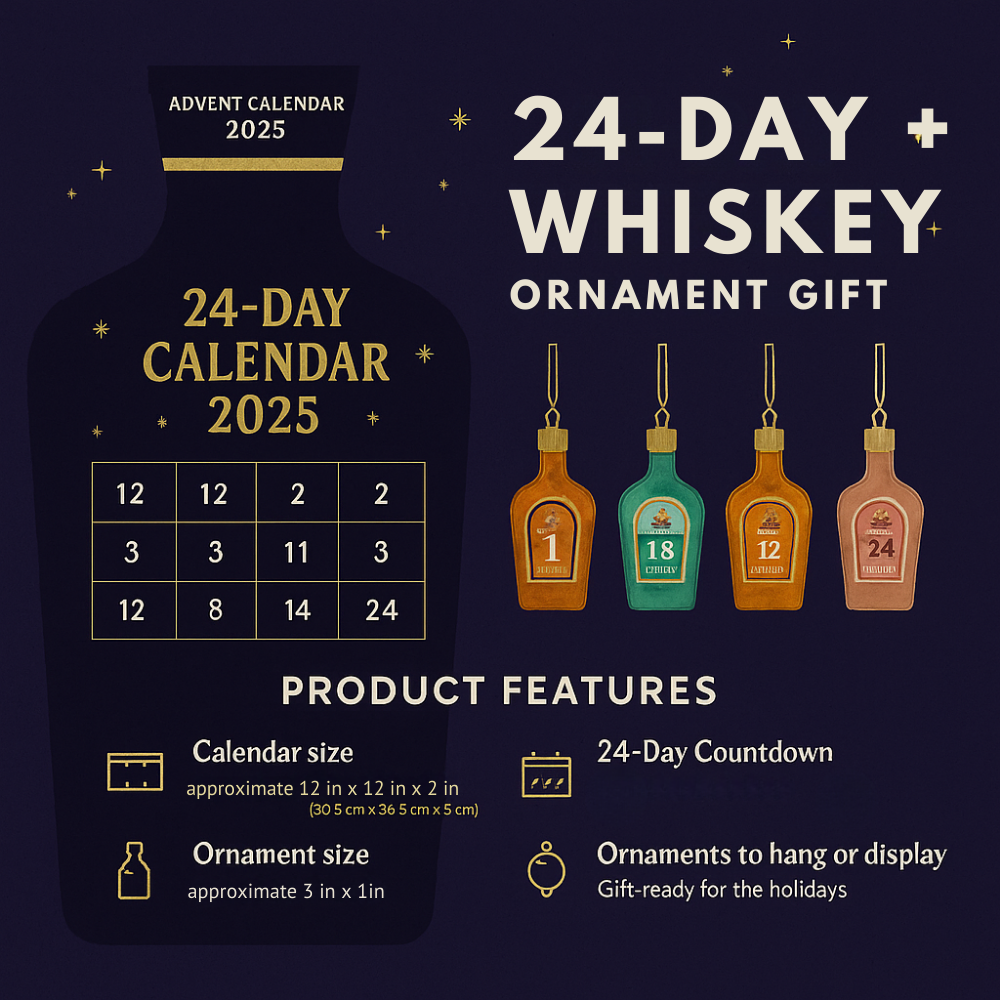 Advent Calendar Whiskey Style with 24 Decorative Bottles and No Alcohol