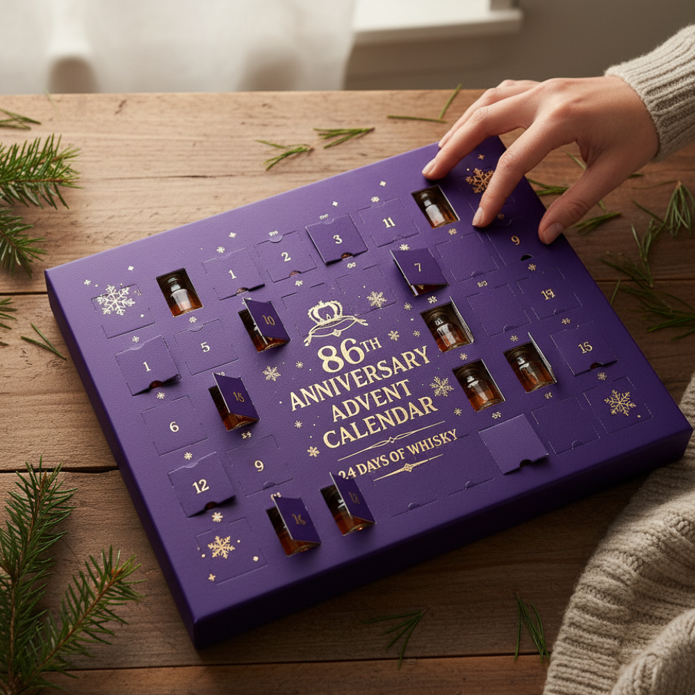 Advent Calendar Whiskey Style with 24 Decorative Bottles and No Alcohol