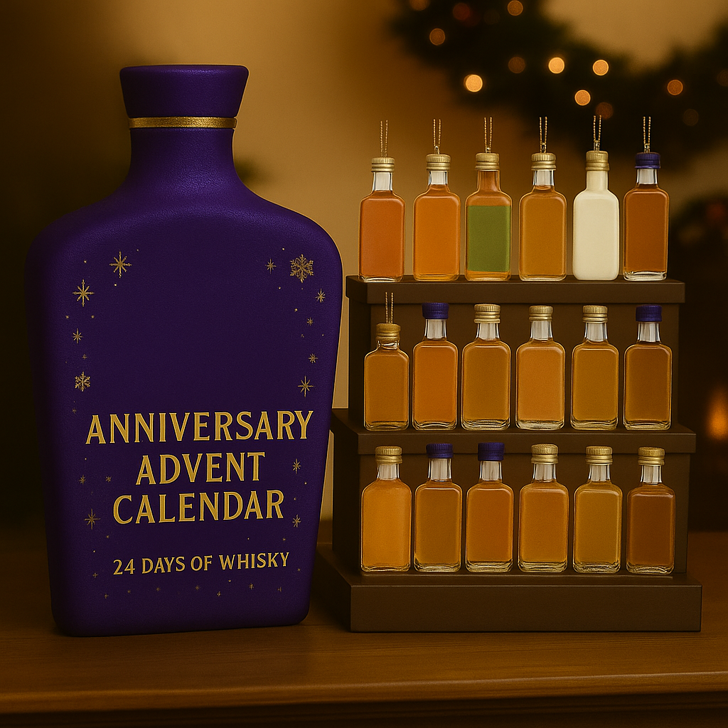 Advent Calendar Whiskey Style with 24 Decorative Bottles and No Alcohol