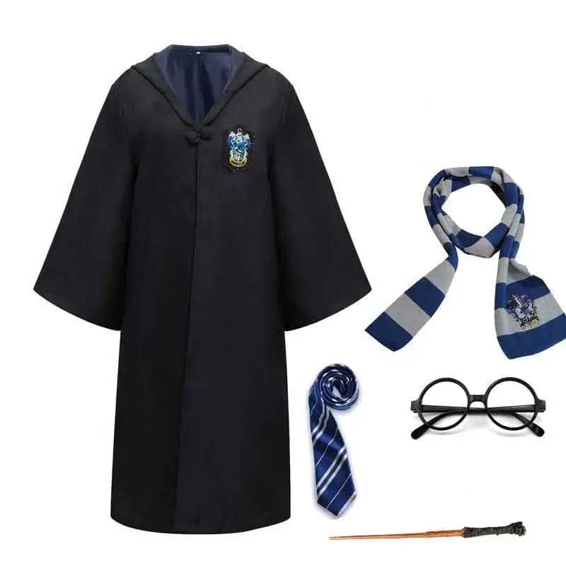 Wizard Robe Costume Hooded with Embroidered Crest and Ankle Length Cut for Cosplay
